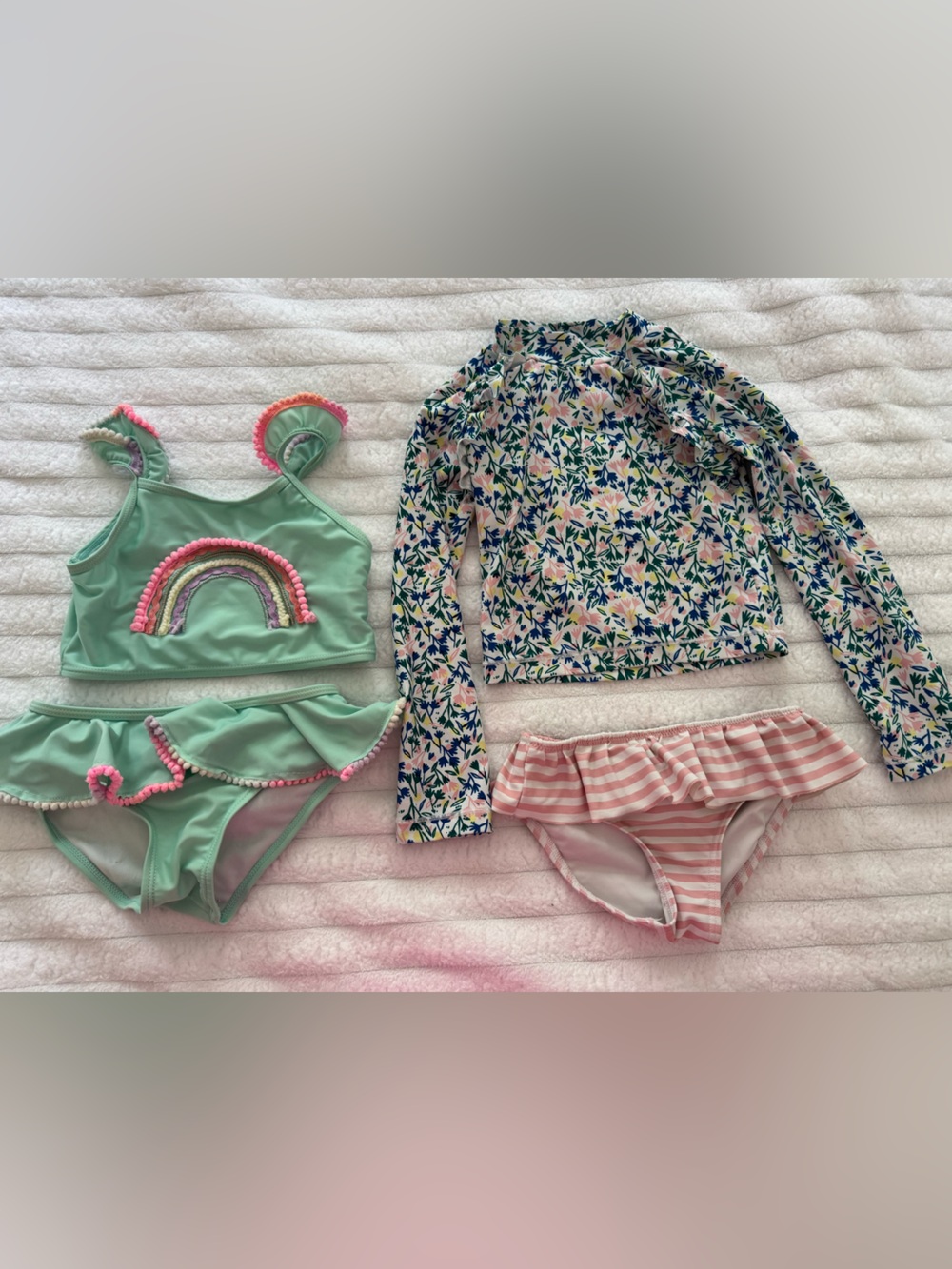 Tucker + Tate swimsuit, Girls Mint Rainbow Two-Piece Swimsuit, Floral Rash Guard